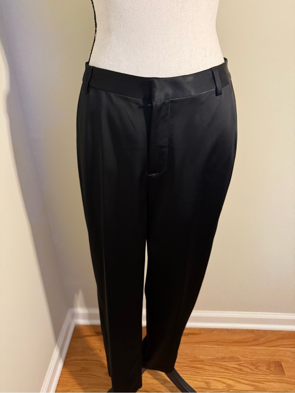 L'AGENCE Satin Black Straight-Leg Dress Pants